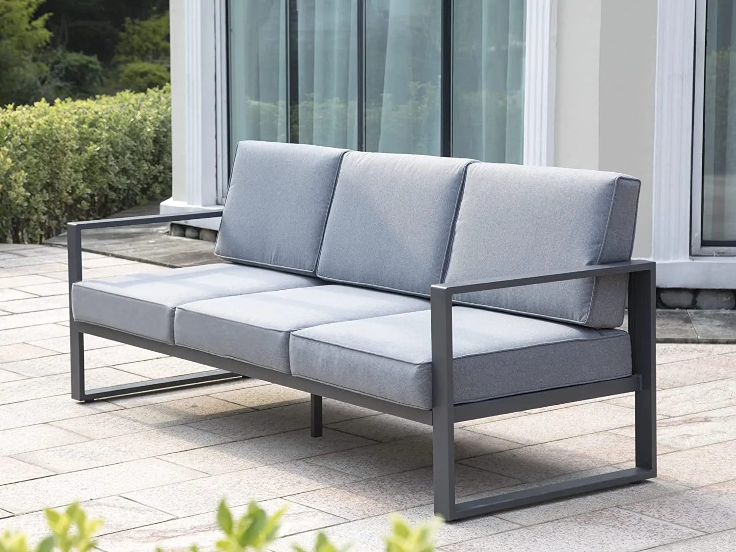 3-Seat Aluminum Patio Furniture Sofa, All-Weather Modern Metal Outdoor Couch