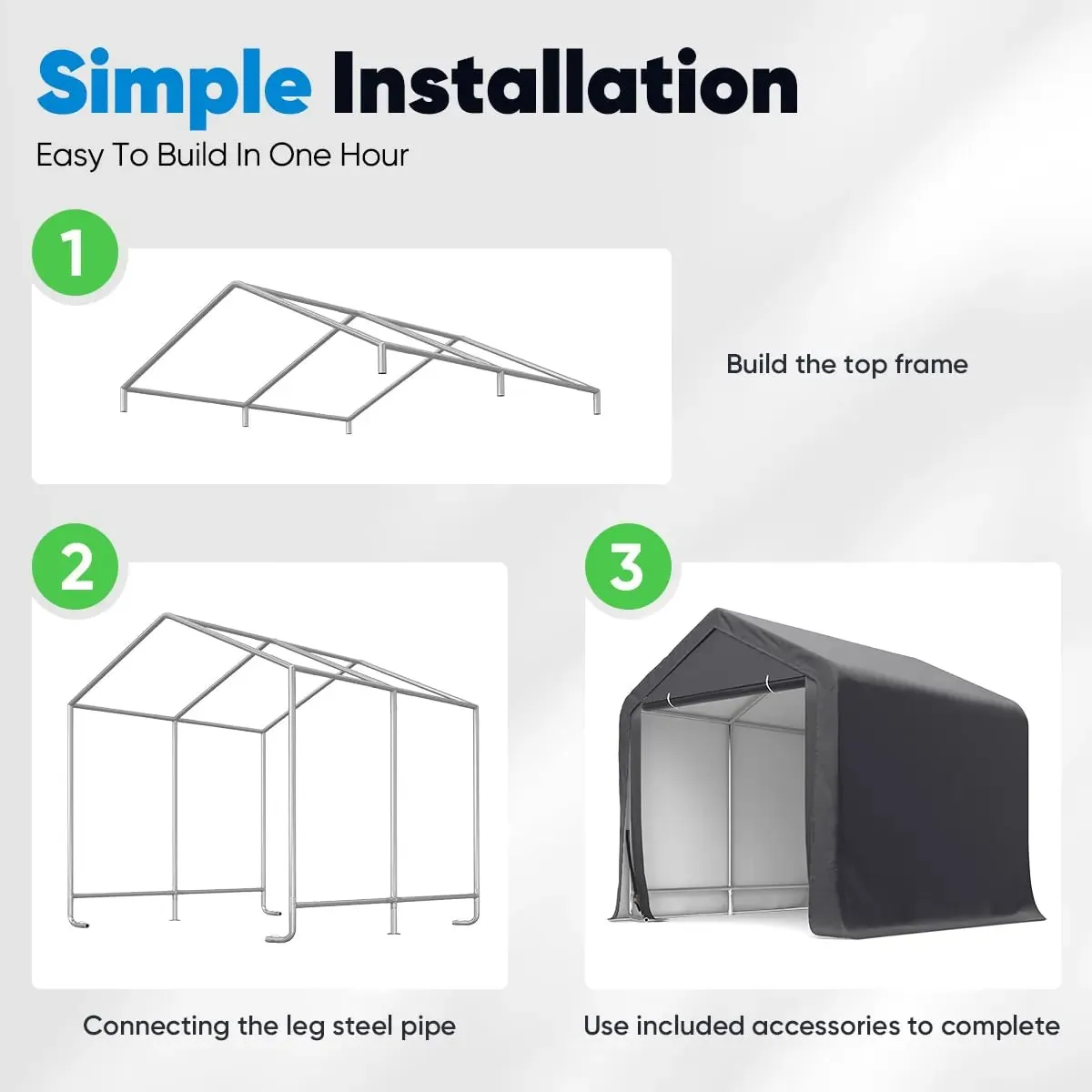 8' x 8' Portable Garage Outdoor Storage-Gray