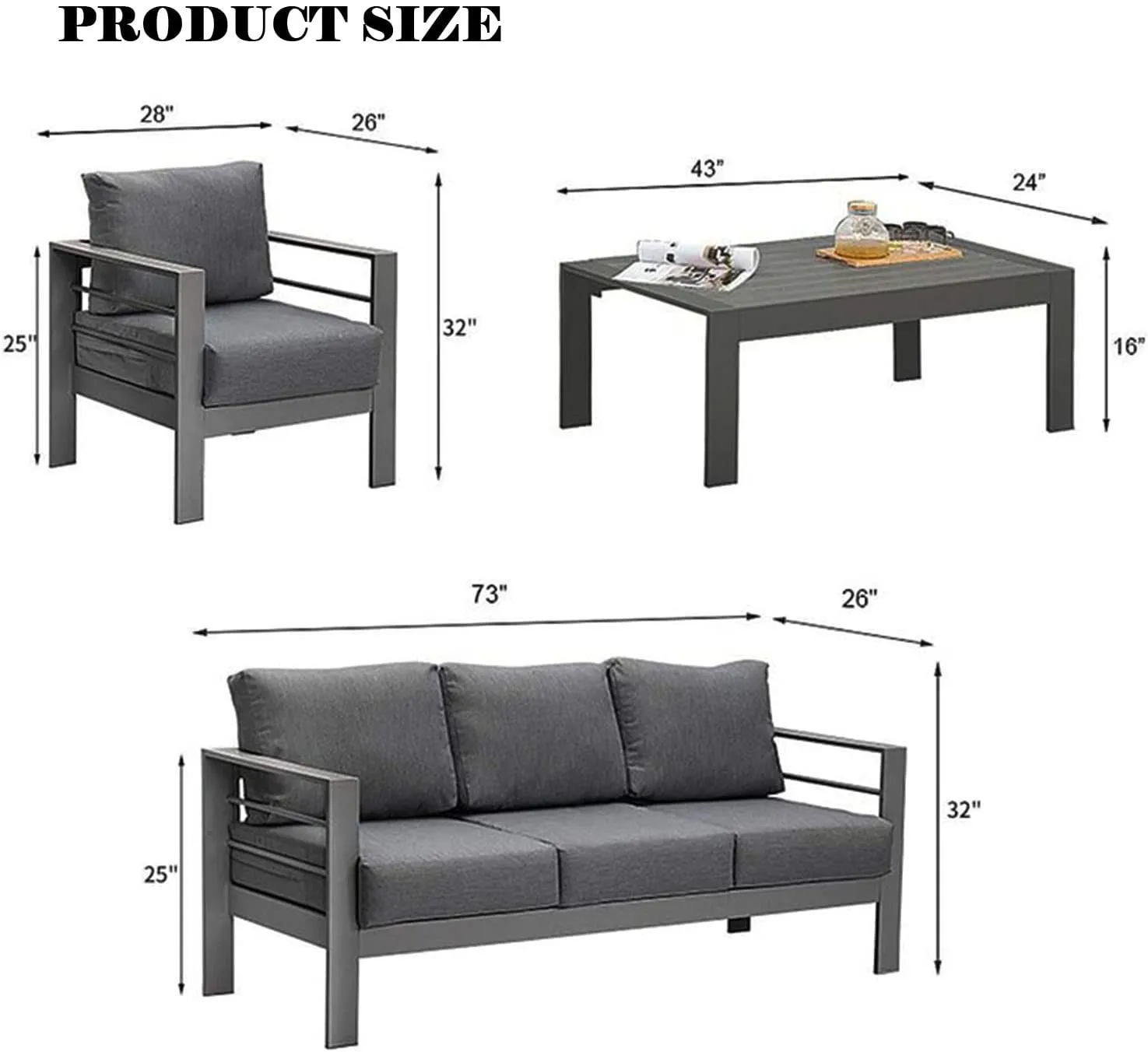 Aluminum Patio Furniture Set 4 Pcs