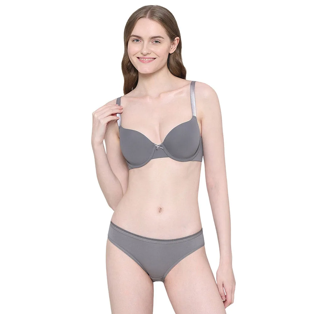 BASICS Zoe Padded Wired 3/4th Cup Everyday Wear Comfort Fit T-shirt Bra - Grey