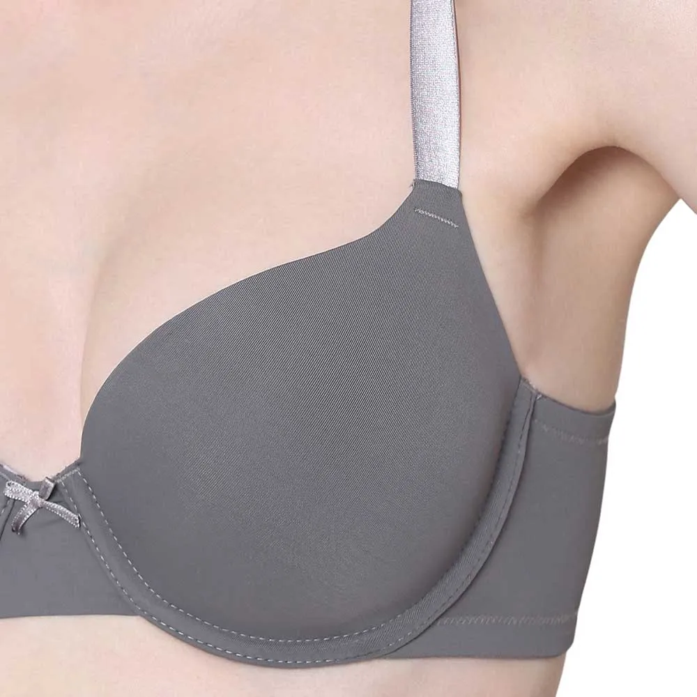 BASICS Zoe Padded Wired 3/4th Cup Everyday Wear Comfort Fit T-shirt Bra - Grey