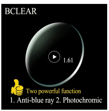 BCLEAR 1.61 Index Aspheric Photochromic Anti-Blue Myopic Lenses Color Gray