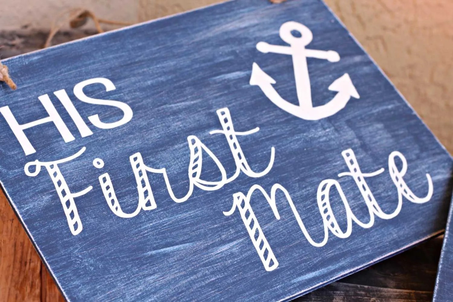 Beach Wedding Signs - Nautical Anchor "Her Captain"/"His First Mate" Painted Wood and Vinyl Hanging Sign Set