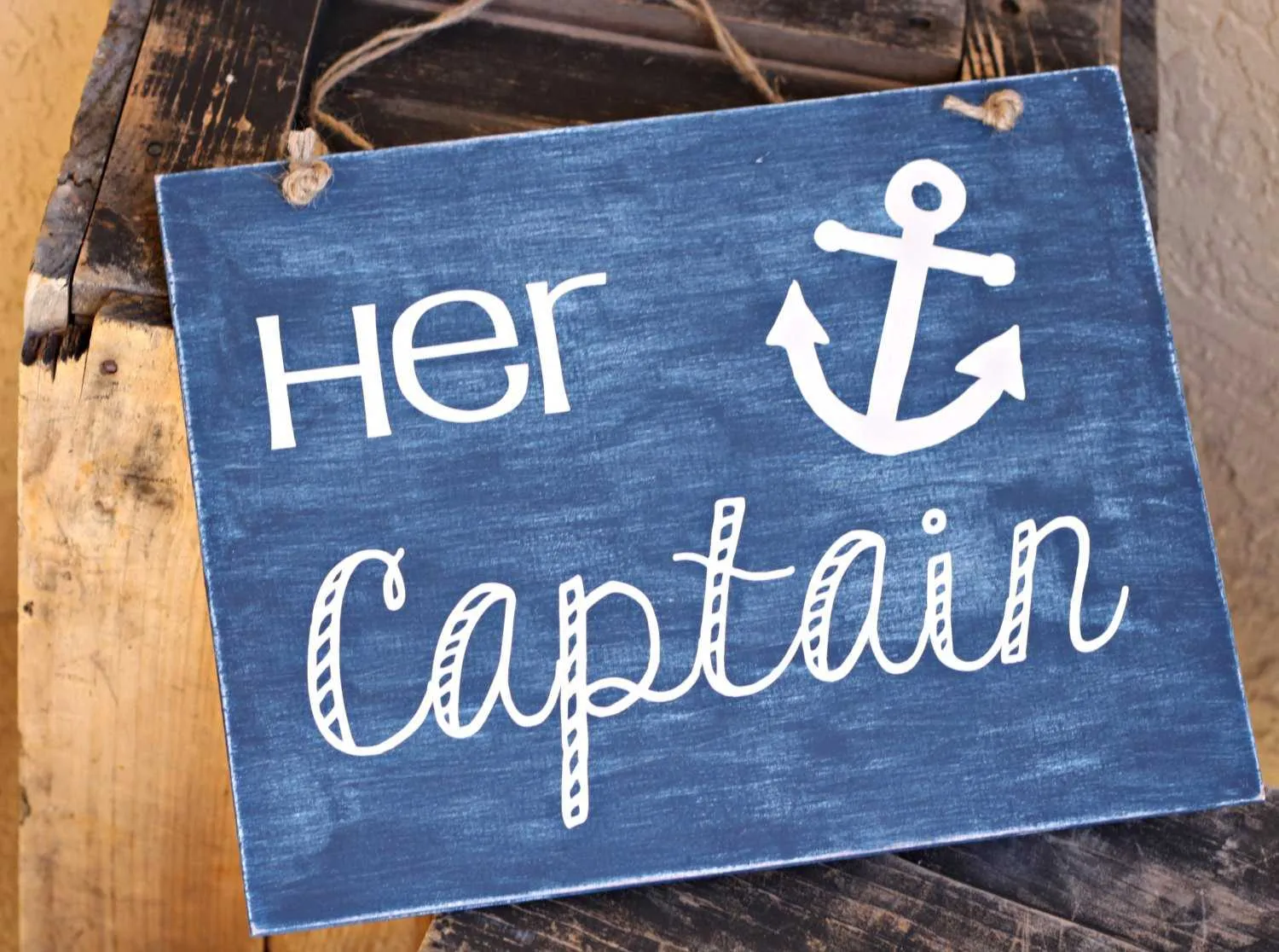 Beach Wedding Signs - Nautical Anchor "Her Captain"/"His First Mate" Painted Wood and Vinyl Hanging Sign Set