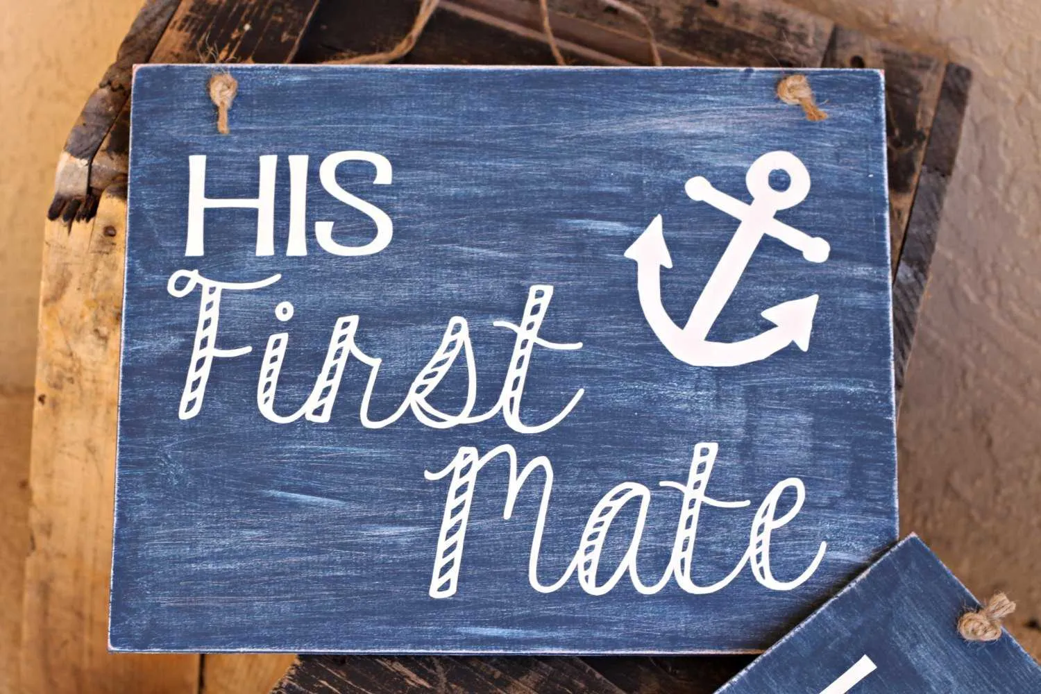 Beach Wedding Signs - Nautical Anchor "Her Captain"/"His First Mate" Painted Wood and Vinyl Hanging Sign Set