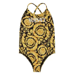 Black & Gold Barocco Print Swimwear