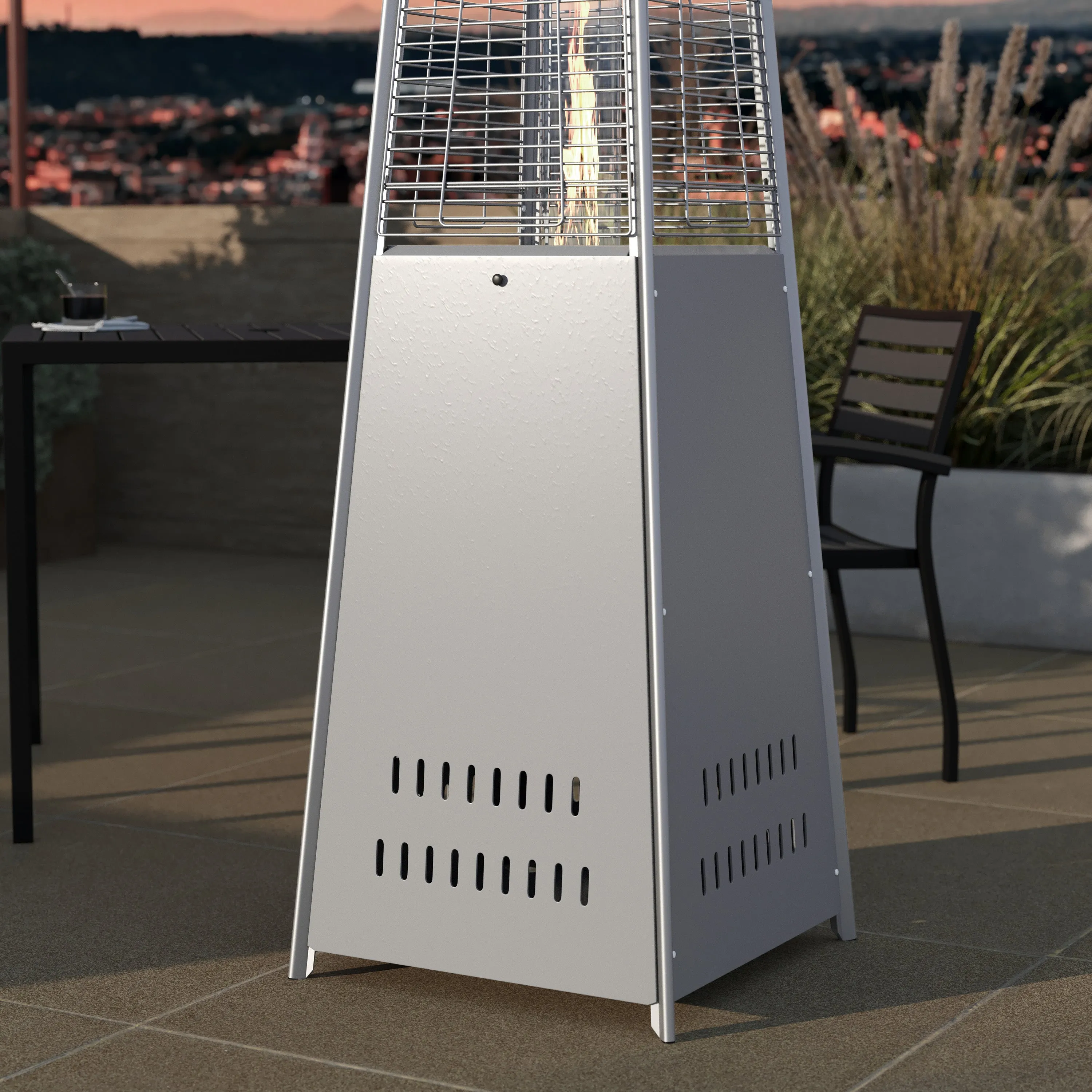 Blaise Stainless Steel Outdoor Pyramid Propane Patio Heater with Wheels - 42,000 BTU