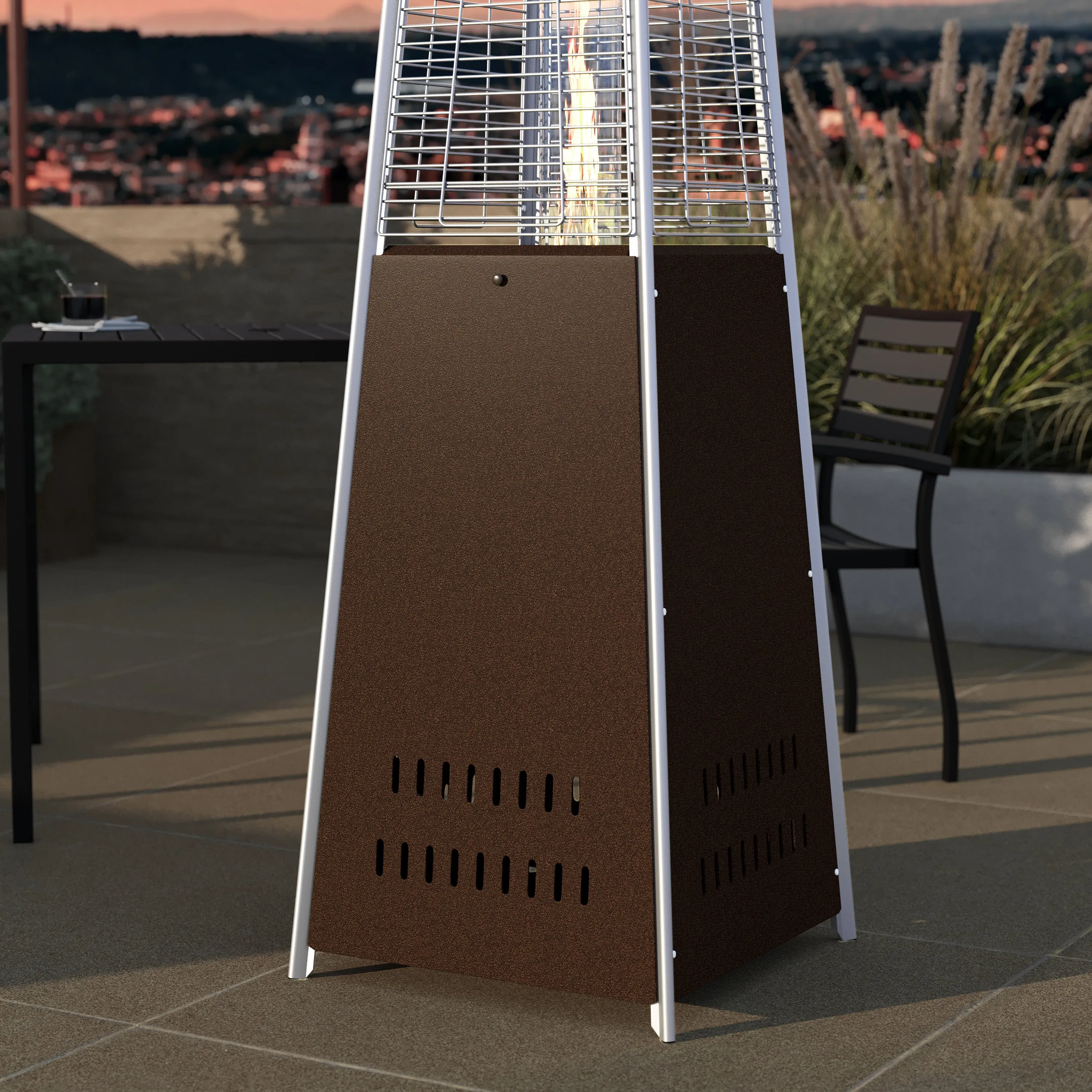 Blaise Stainless Steel Outdoor Pyramid Propane Patio Heater with Wheels - 42,000 BTU