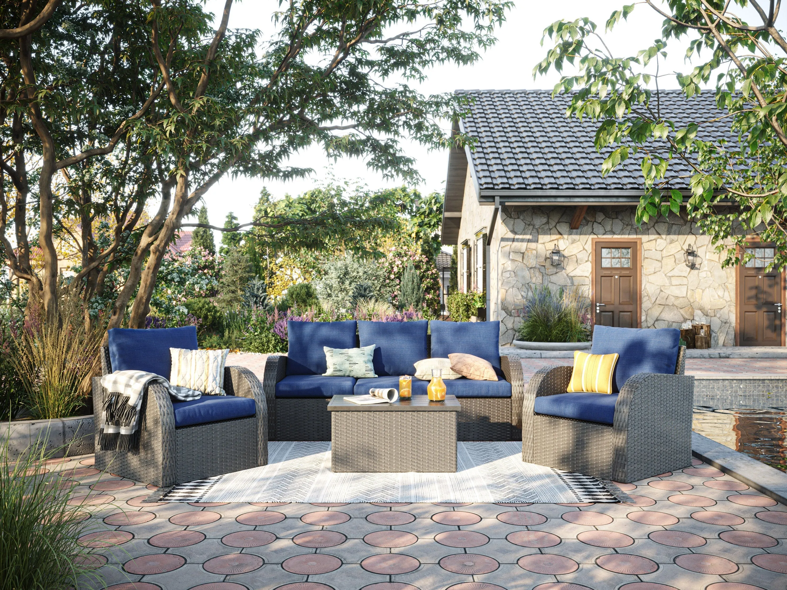 Blue 6pc Outdoor Sofa Set