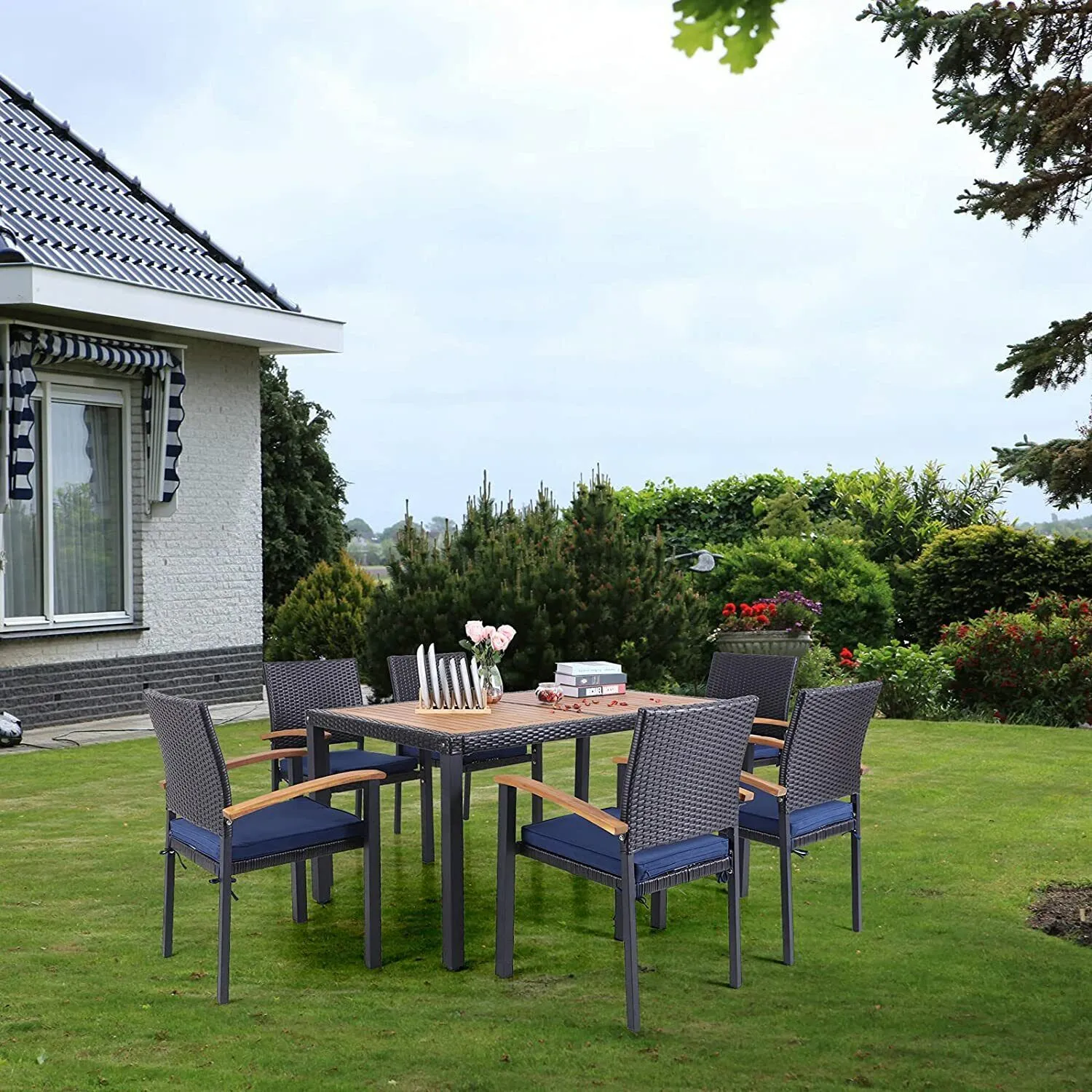 Blue Outdoor Patio Dining Set