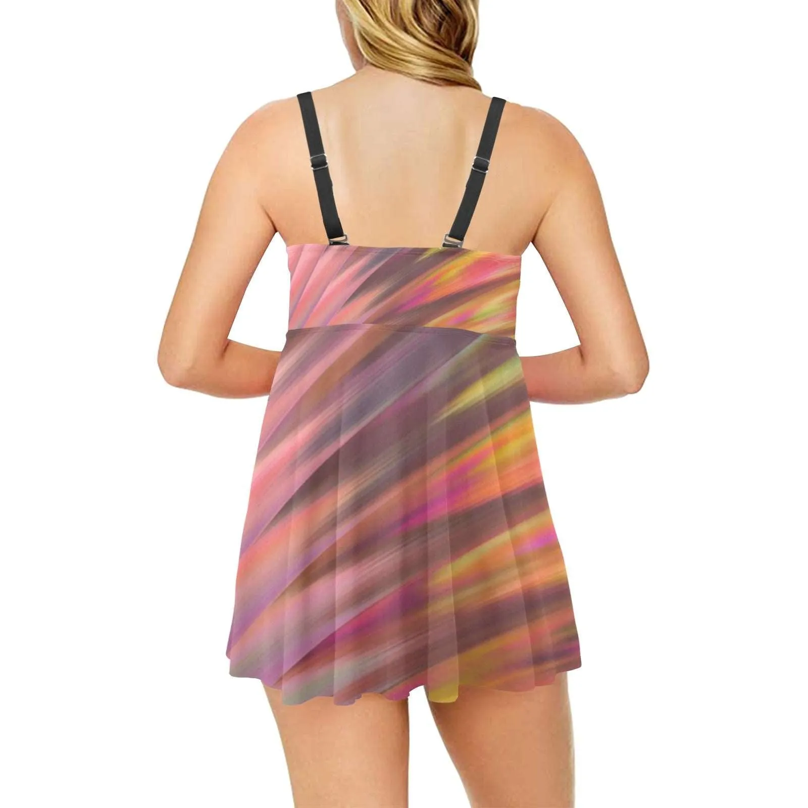 Color Blast Chest Pleat Swim Dress