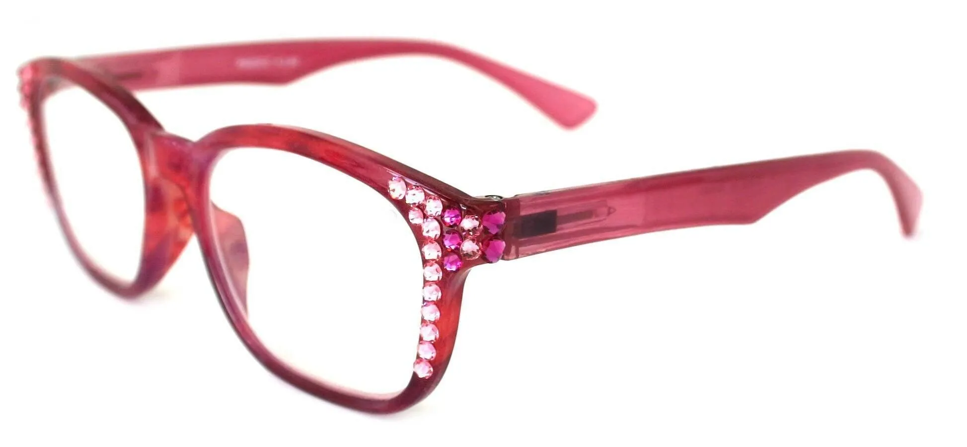 Coral, (Bling) Reading Glasses For Women W (Rose, Light Rose) Genuine European Crystals.  1.50 to  3  Marble Pattern Frame. NY Fifth Avenue.