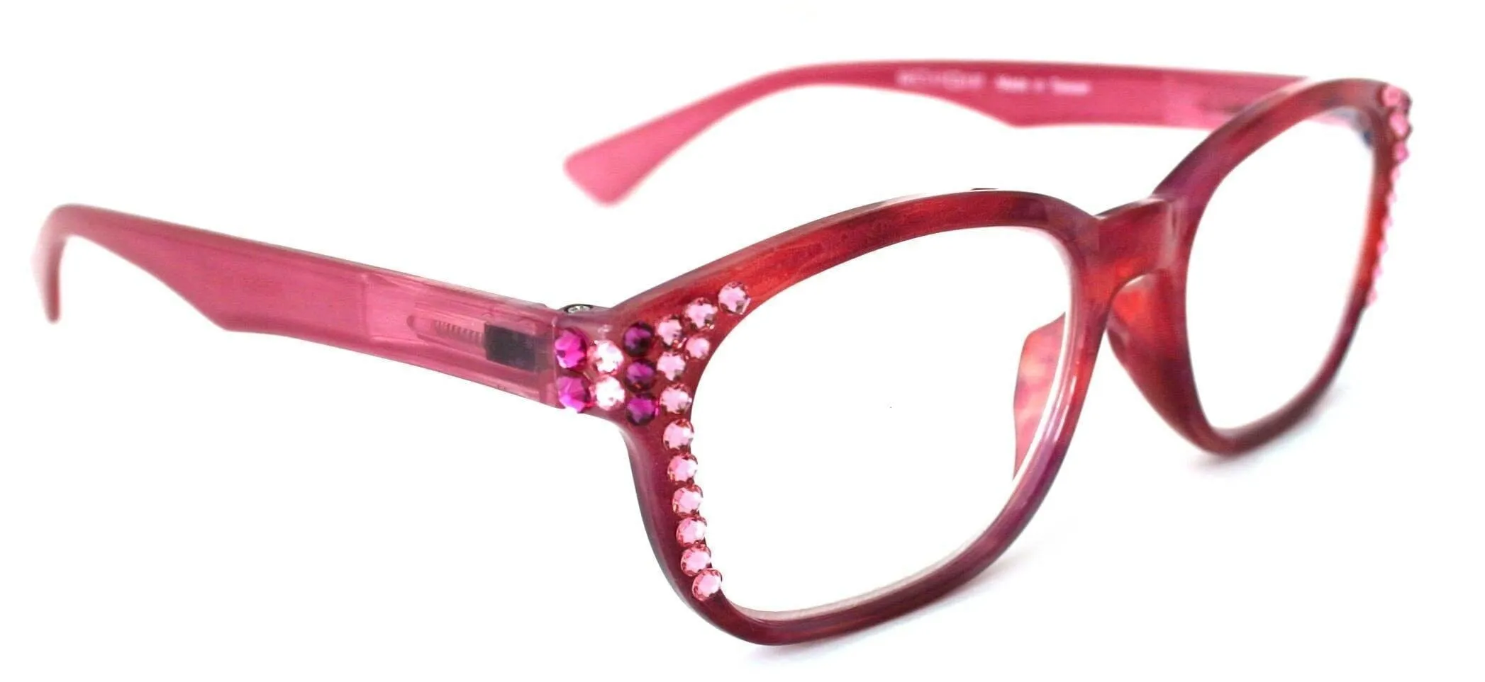 Coral, (Bling) Reading Glasses For Women W (Rose, Light Rose) Genuine European Crystals.  1.50 to  3  Marble Pattern Frame. NY Fifth Avenue.