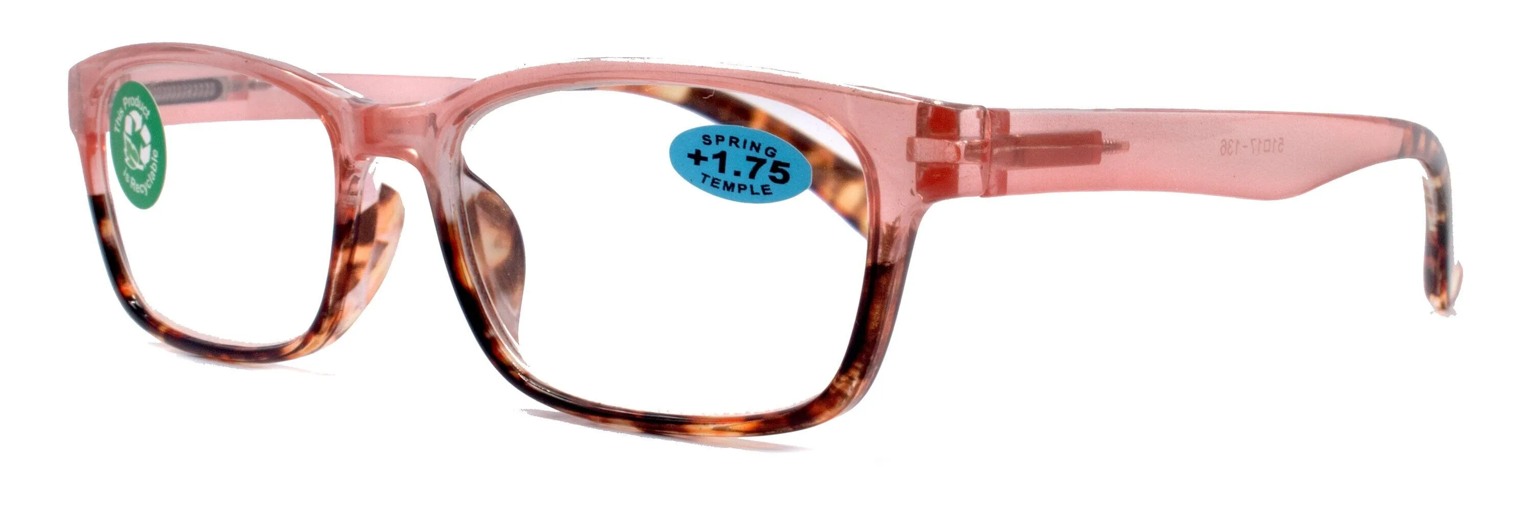 Desiree, (Premium) Reading Glasses, High End Reader  1.25.. 3 Magnifying Square Style (Pink Tortoise Brown) Optical Frame. NY Fifth Avenue