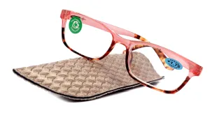 Desiree, (Premium) Reading Glasses, High End Reader  1.25.. 3 Magnifying Square Style (Pink Tortoise Brown) Optical Frame. NY Fifth Avenue