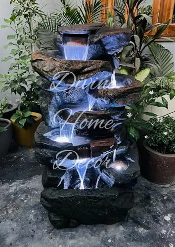 Divine Home Decor Fiberglass Water Fountain, 3.5 Feet, for Home, Office, Living Room, Garden Decor, Indoor/Outdoor, Rock Design, Best Gifting Item