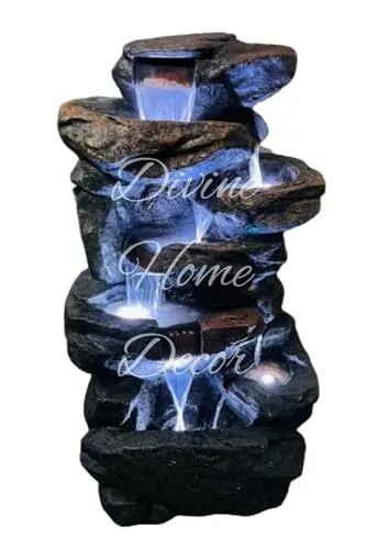 Divine Home Decor Fiberglass Water Fountain, 3.5 Feet, for Home, Office, Living Room, Garden Decor, Indoor/Outdoor, Rock Design, Best Gifting Item