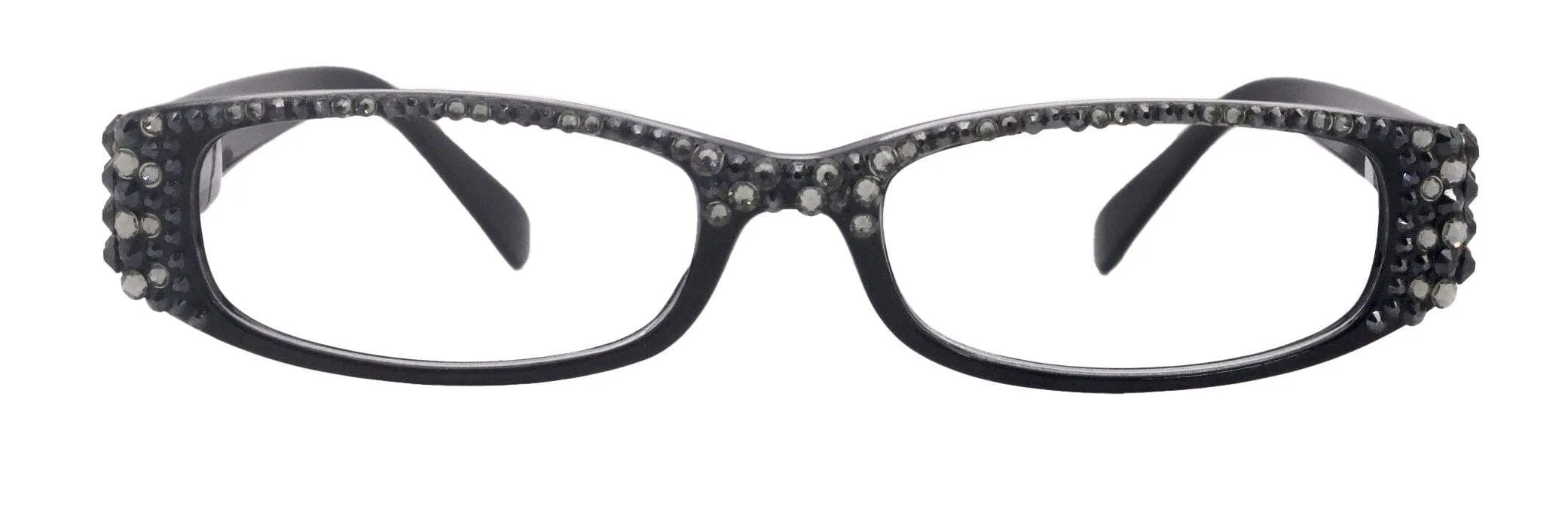 Elise, Bling Reading Glasses For Women W Full Top (B)Genuine European Crystals rectangular (Black)  1.25 .. 3, NY Fifth Avenue.