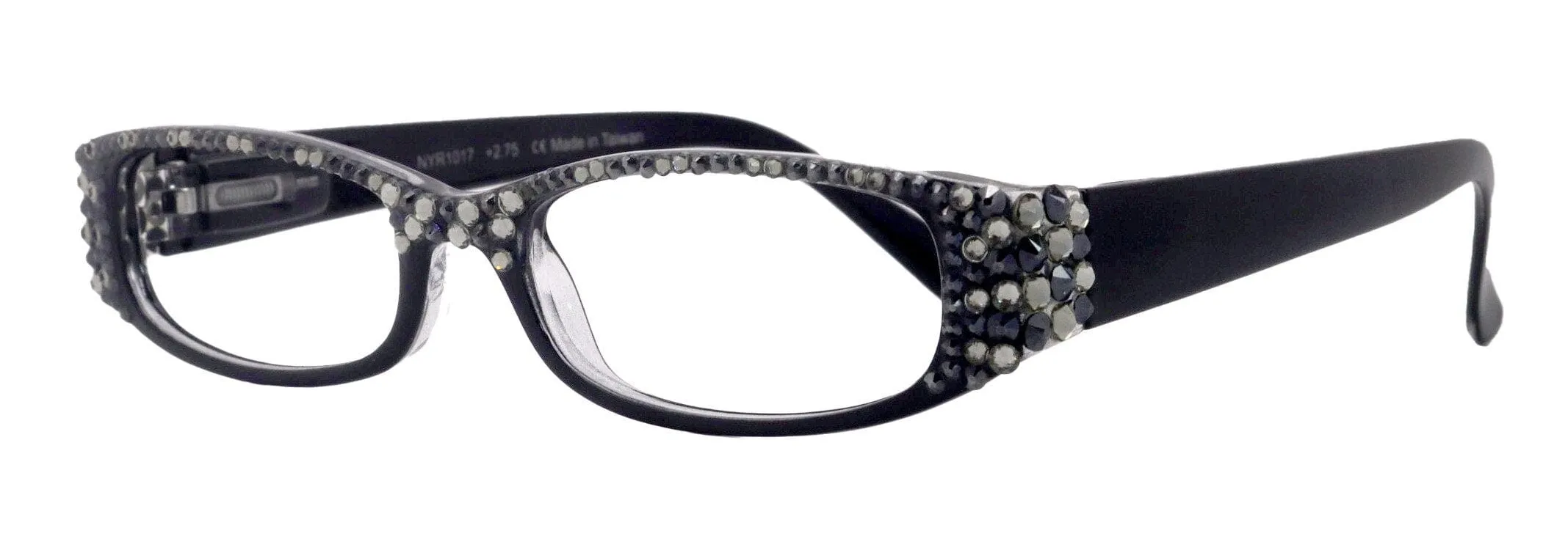 Elise, Bling Reading Glasses For Women W Full Top (B)Genuine European Crystals rectangular (Black)  1.25 .. 3, NY Fifth Avenue.