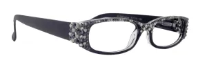 Elise, Bling Reading Glasses For Women W Full Top (B)Genuine European Crystals rectangular (Black)  1.25 .. 3, NY Fifth Avenue.