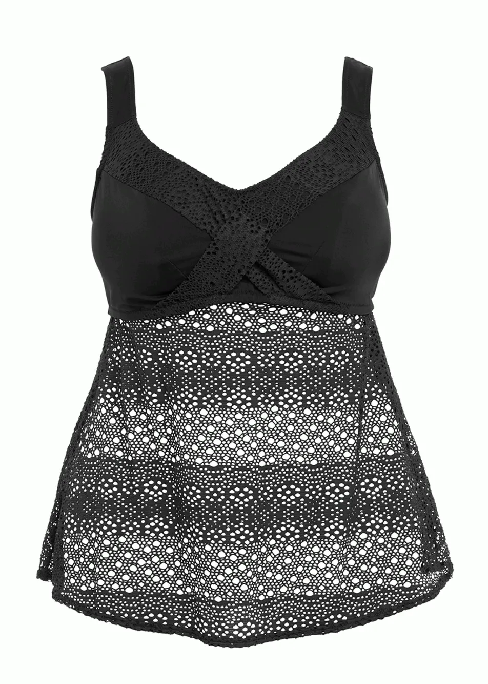 Elomi Indie Tankini Top with Twist Front Womens Swimwear in Black