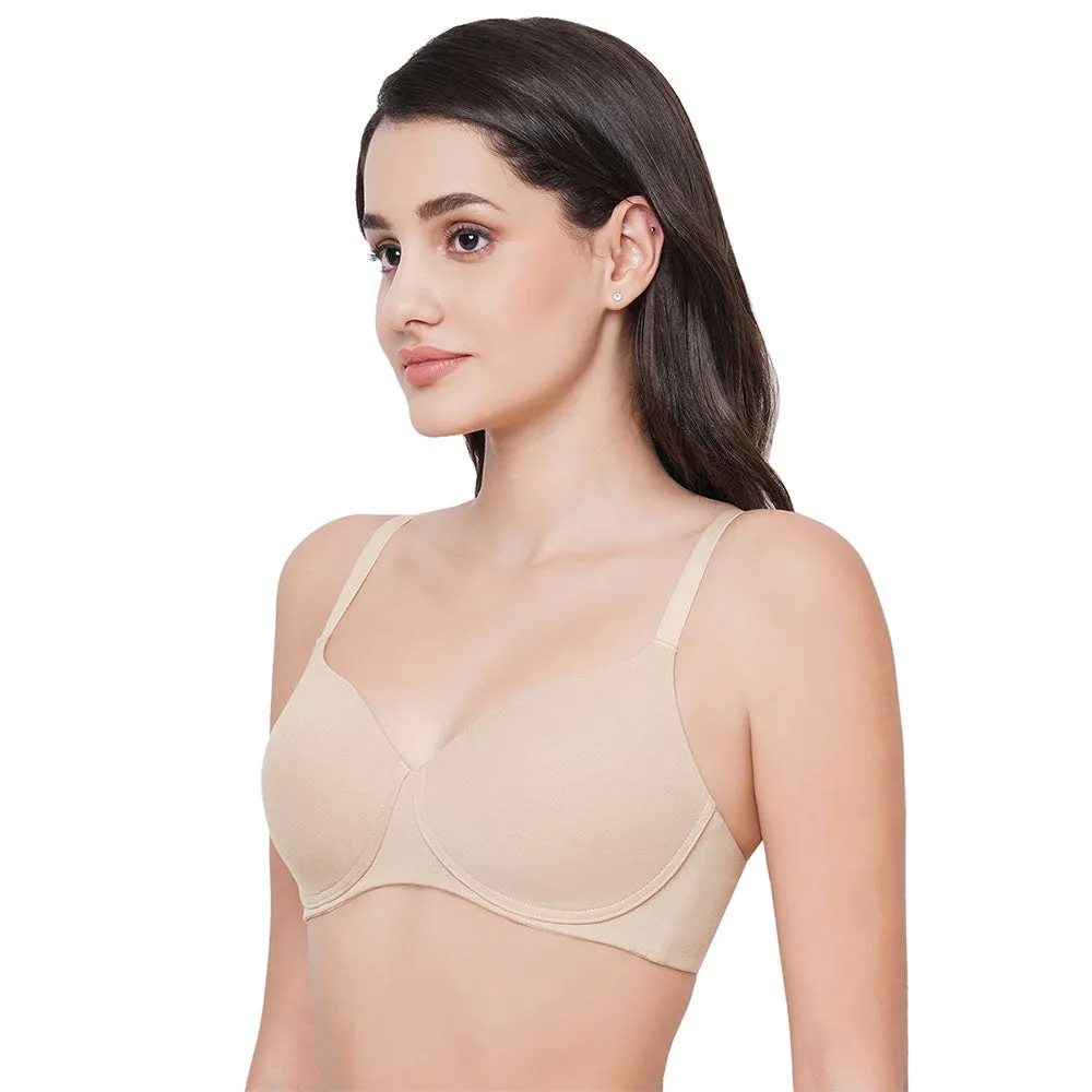 Essentials Padded Non-wired 3/4th Cup Everyday Wear Cotton Blend T-Shirt Bra - Beige