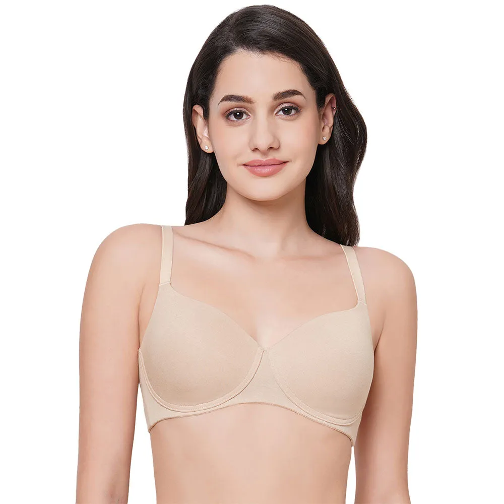 Essentials Padded Non-wired 3/4th Cup Everyday Wear Cotton Blend T-Shirt Bra - Beige