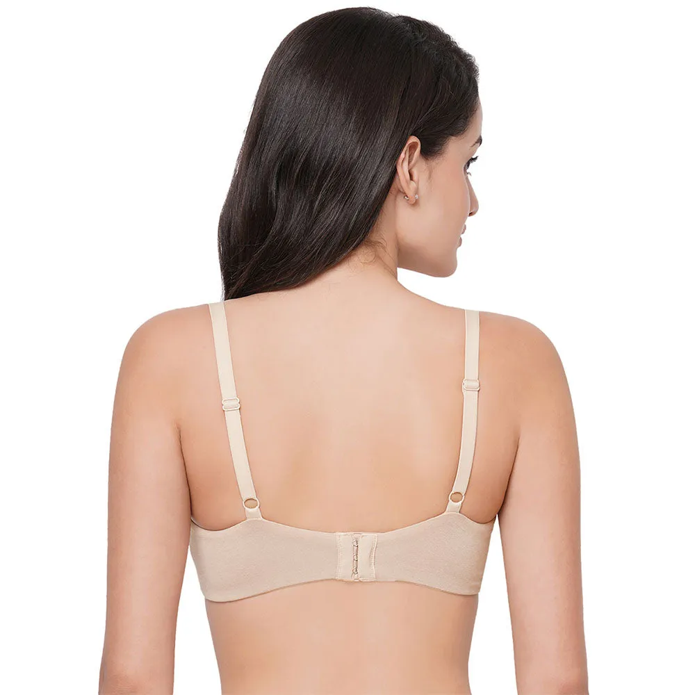 Essentials Padded Non-wired 3/4th Cup Everyday Wear Cotton Blend T-Shirt Bra - Beige