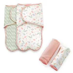 FAREWELL FUSS ADJUSTABLE EASY-WRAP BABY SWADDLE 2 PACK - POSY & COMFY BUNDLE 2-PACK MULTI-USE SWADDLE BLANKET SET - POSY