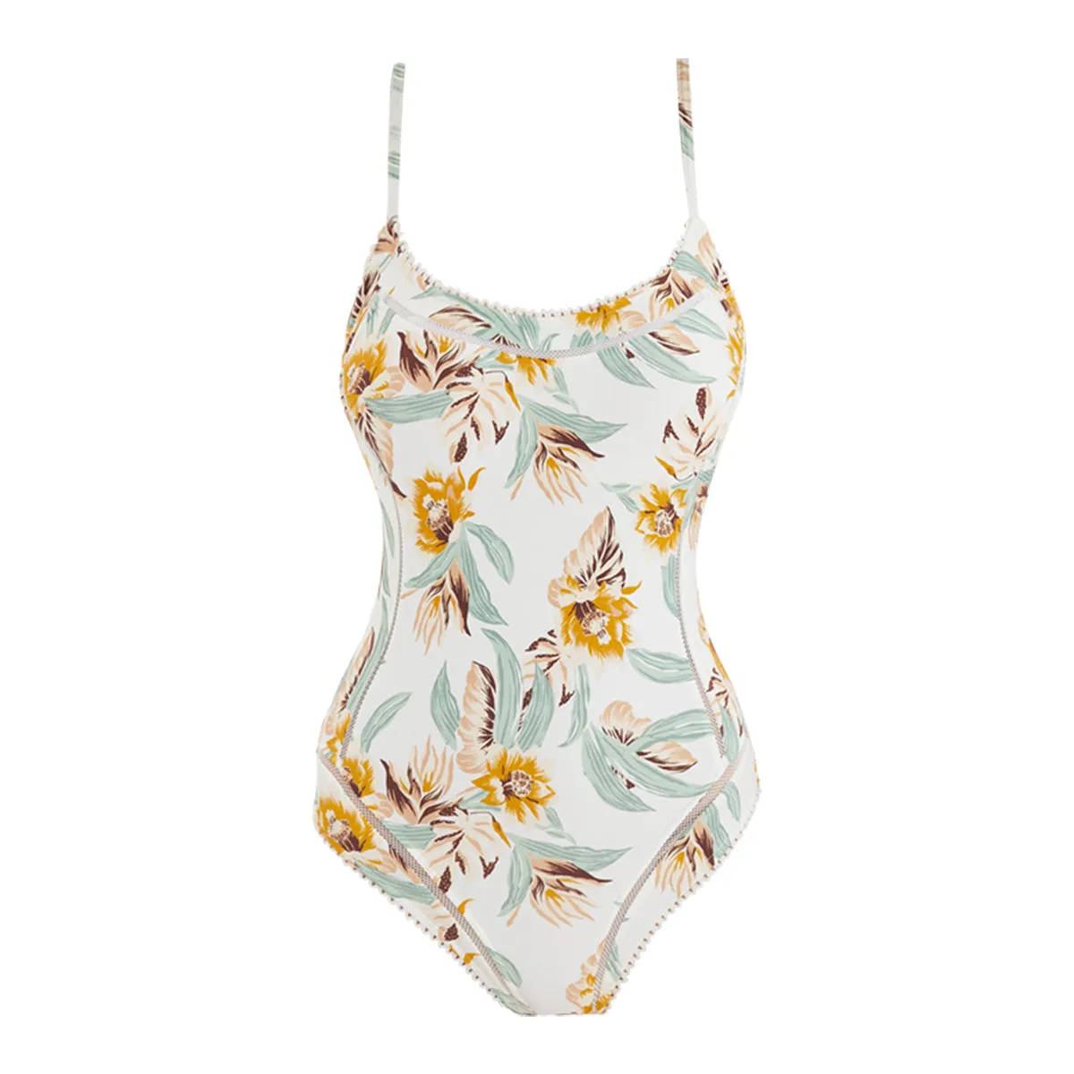 Floral One Piece Swimsuit with Thin Straps and Back Cutouts