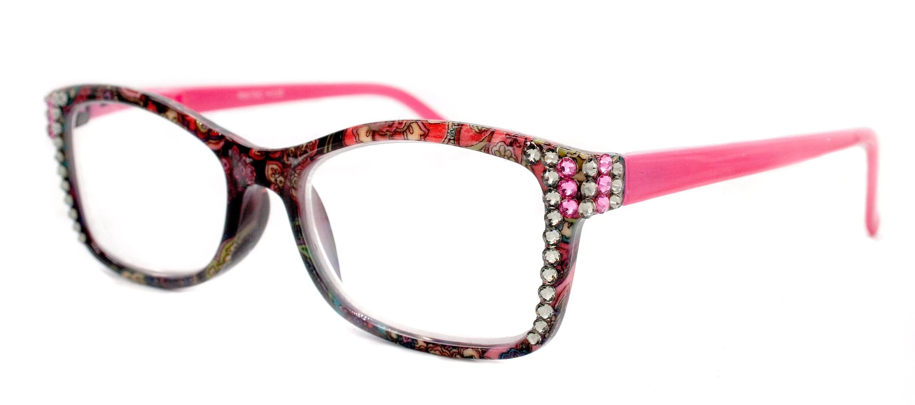 Frida, (Bling) Reading Glasses Women Adorned w (Rose, Black Diamond) Genuine European Crystals. 1.25 to  4  Paisley print.  NY Fifth Avenue