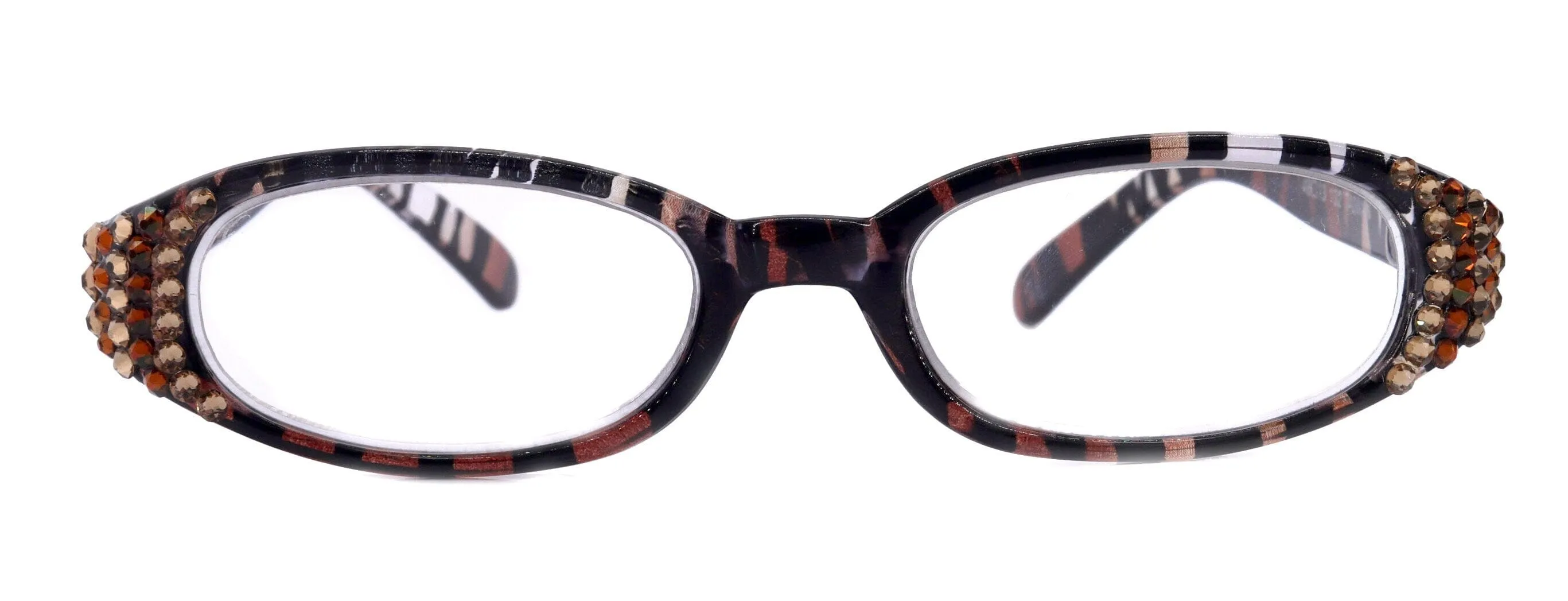 Isabella, (Bling) Reading Glasses Women W (Cooper, Light Colorado) Genuine European Crystals, Animal Print NY Fifth Avenue (Wide Frame)