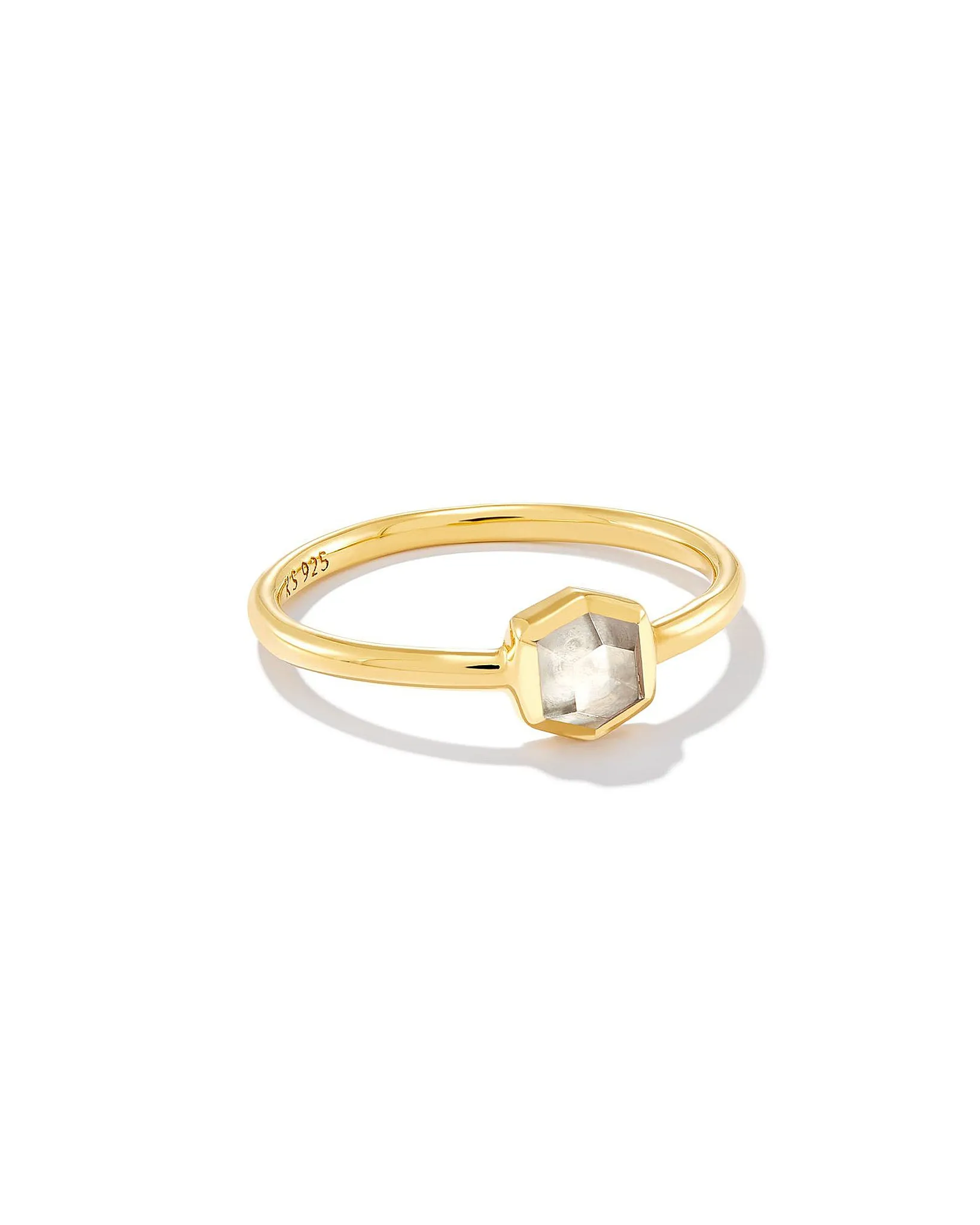 Kendra Scott Davie Band Ring in Clear Rock Crystal and 18k Gold Vermeil Size 7