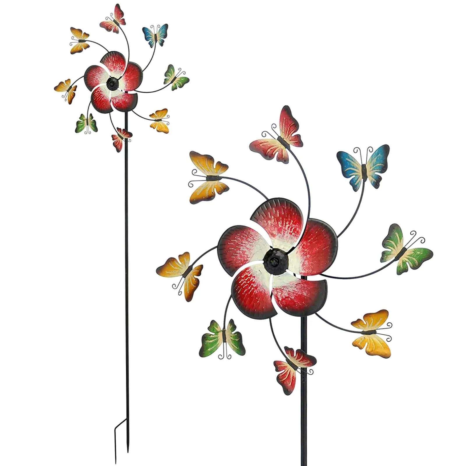 Large Freestanding Metal Garden Windmill - Butterflies Design