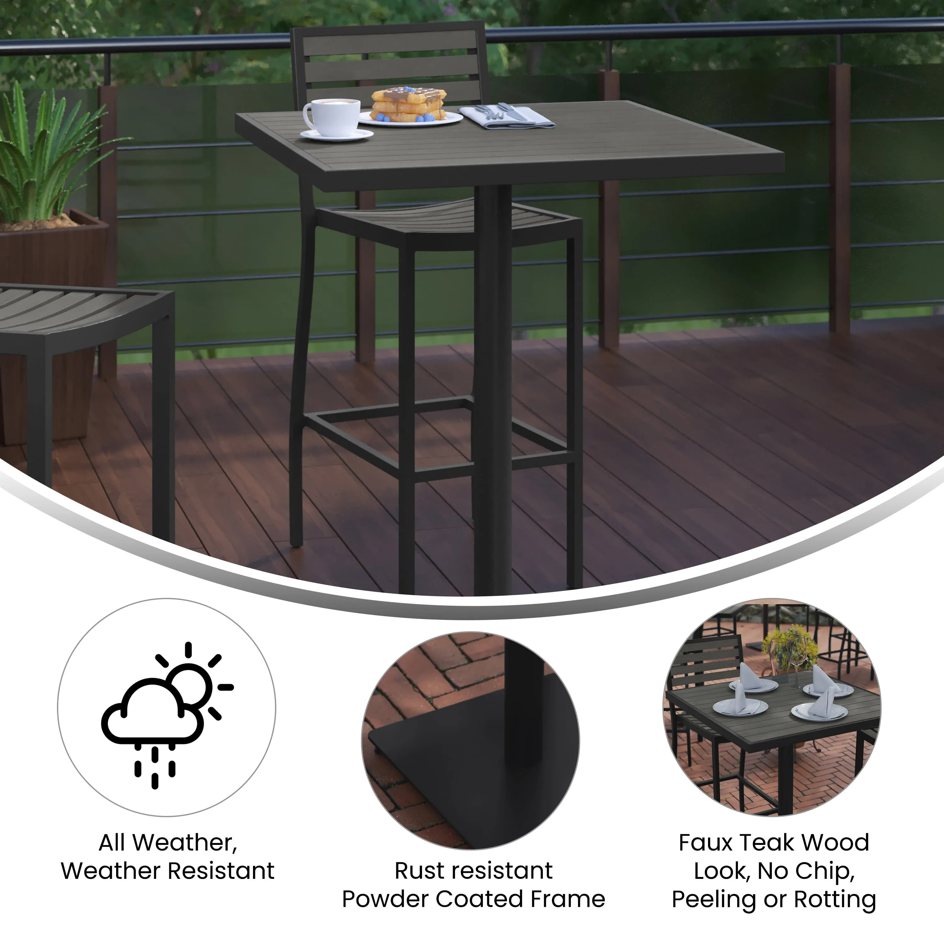 Lark Commercial Grade 32" Square Outdoor Bar Height Table with Poly Resin Slats