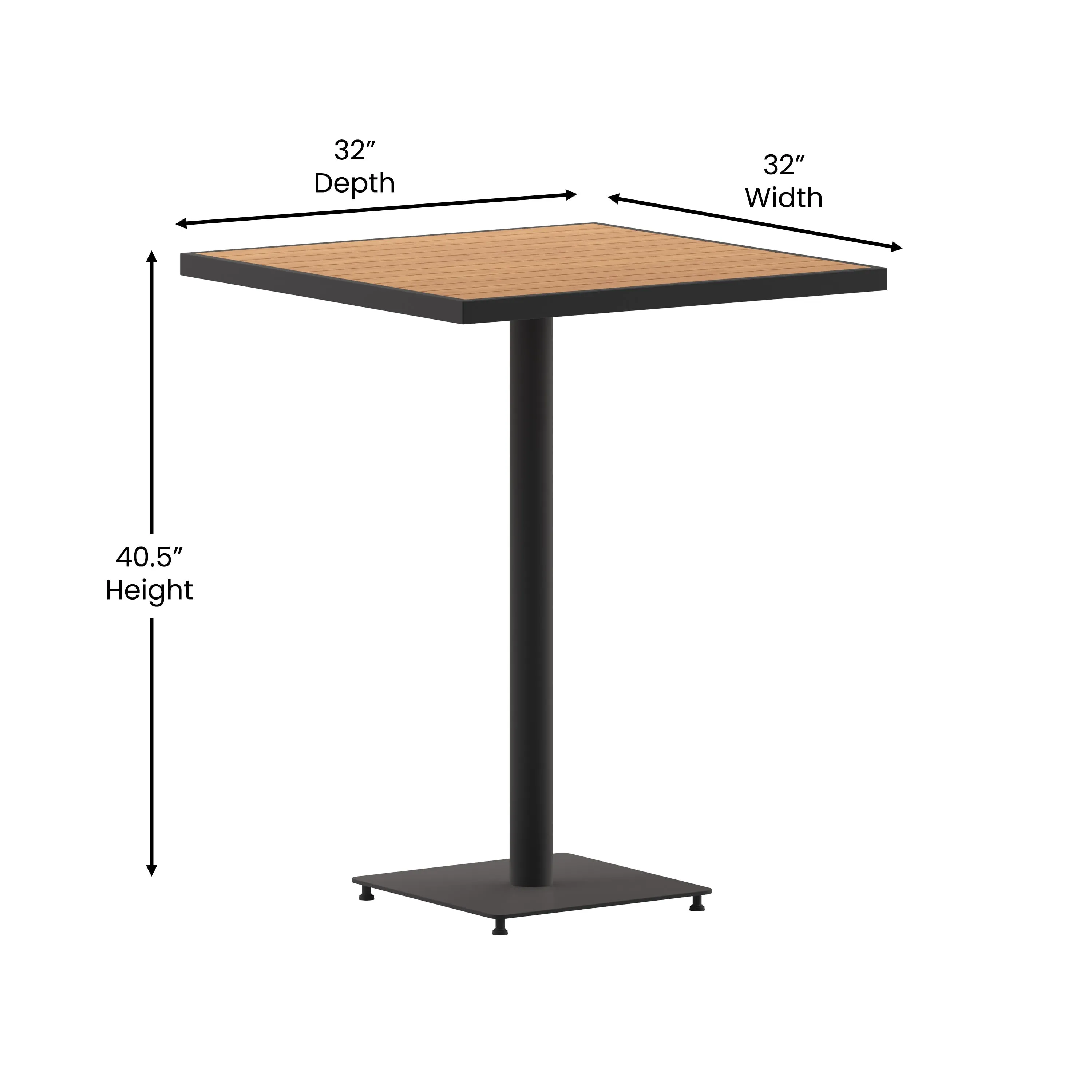 Lark Commercial Grade 32" Square Outdoor Bar Height Table with Poly Resin Slats