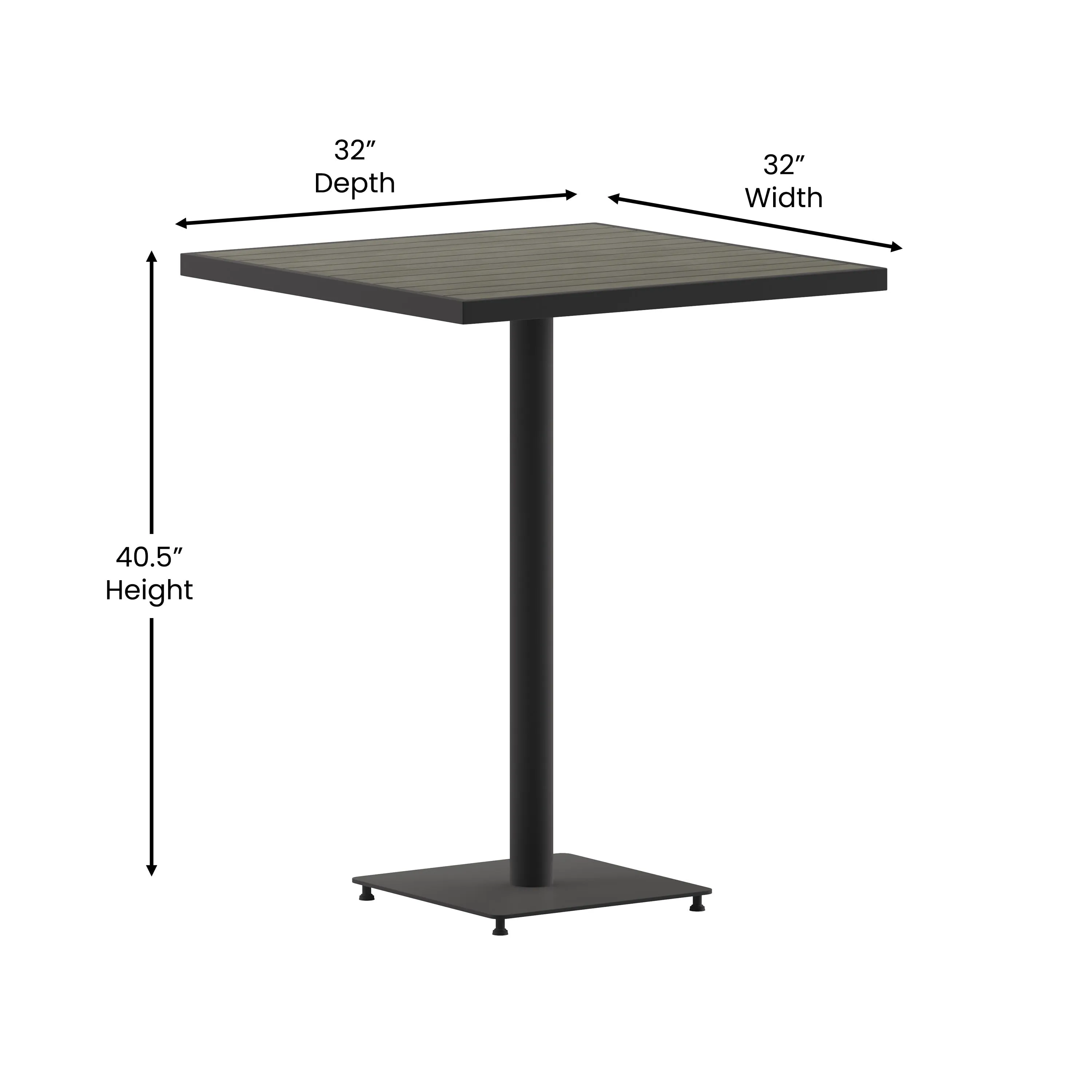 Lark Commercial Grade 32" Square Outdoor Bar Height Table with Poly Resin Slats