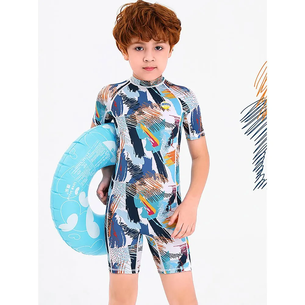 Little Surprise Box One piece Knee Length Kids Swimwear Geometric print, UPF 50  with Cap