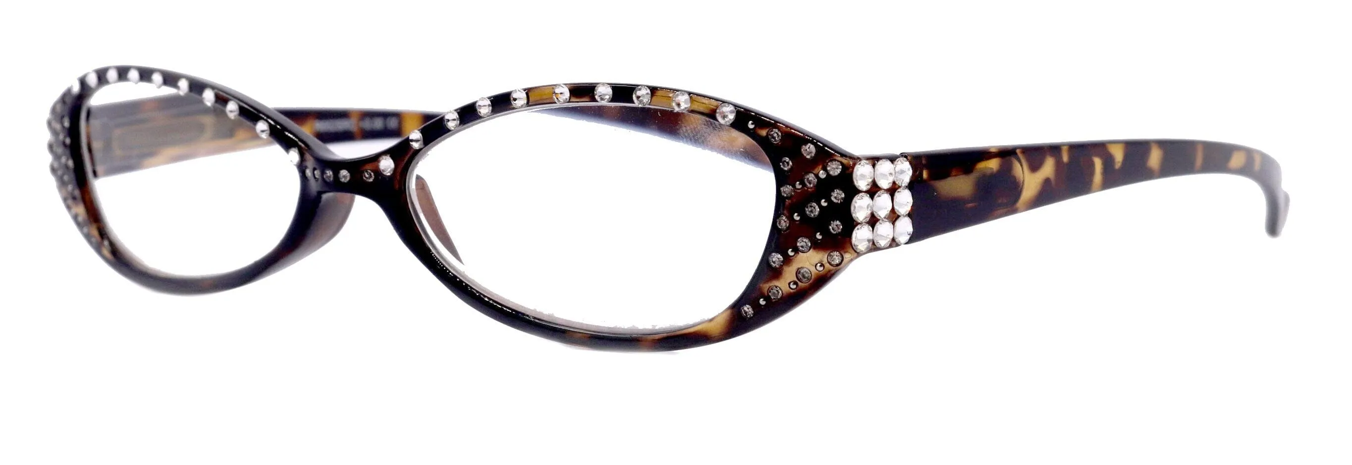 Lucky, (Bling) Women Reading Glasses W (Clear) Genuine European Crystals, Magnifying, Cat Eyes (Brown Tortoise Shell)  NY Fifth Avenue