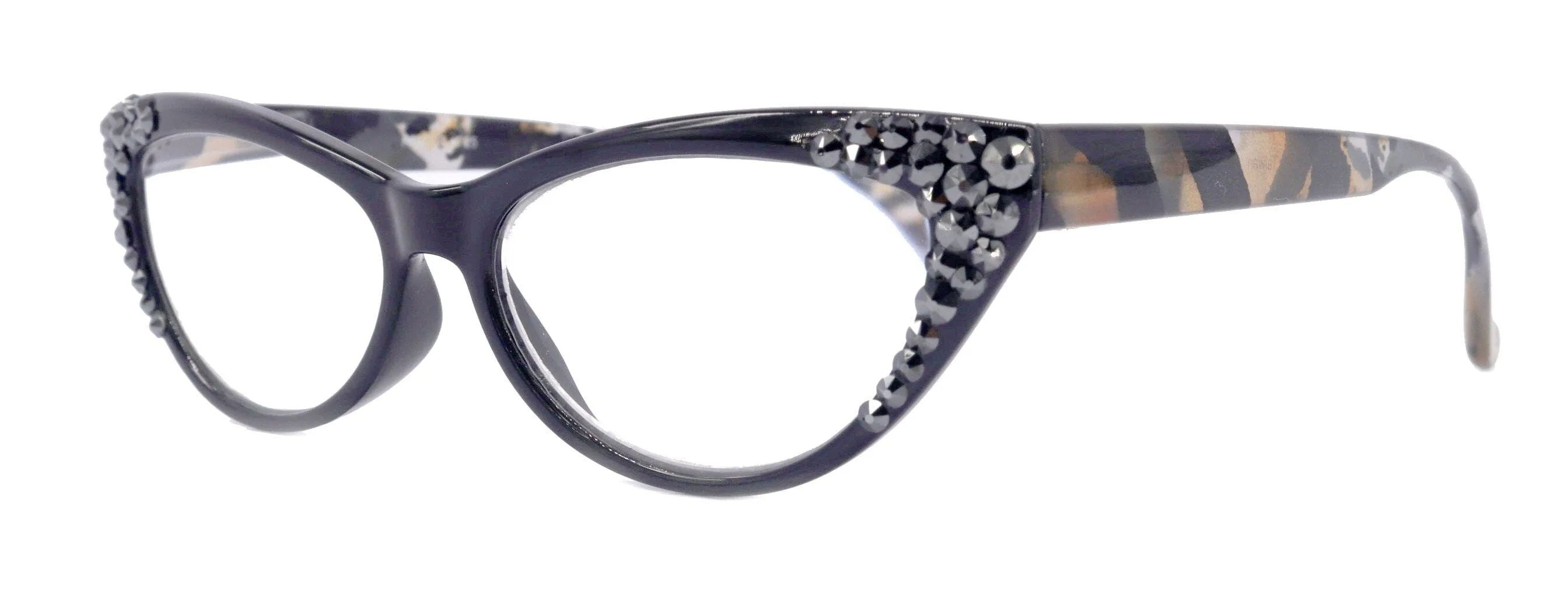 Lynx, (Bling) Cat Eyes, Women Reading Glasses Adorned W (Hematite) Genuine European Crystals (Tiger Brown, Black) Frame, NY Fifth Avenue.