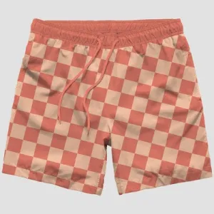 New - Men's Checked Swim Shorts - Coral Orange XXL