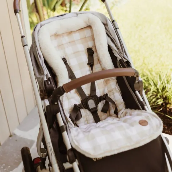 OiOi Reversible Cozy Fleece Pram Liner - Gingham Beige