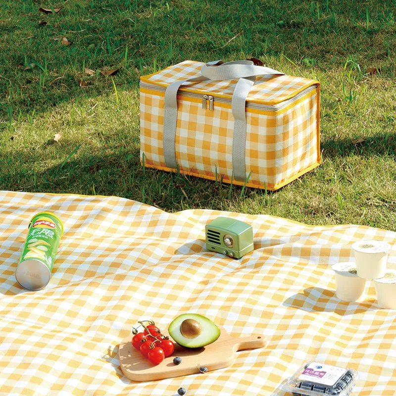 Outdoor Picnic Bag Thickened Aluminum Film Folding Picnic Basket Portable Lunch Bag Camping Moisture-Proof Picnic Mat