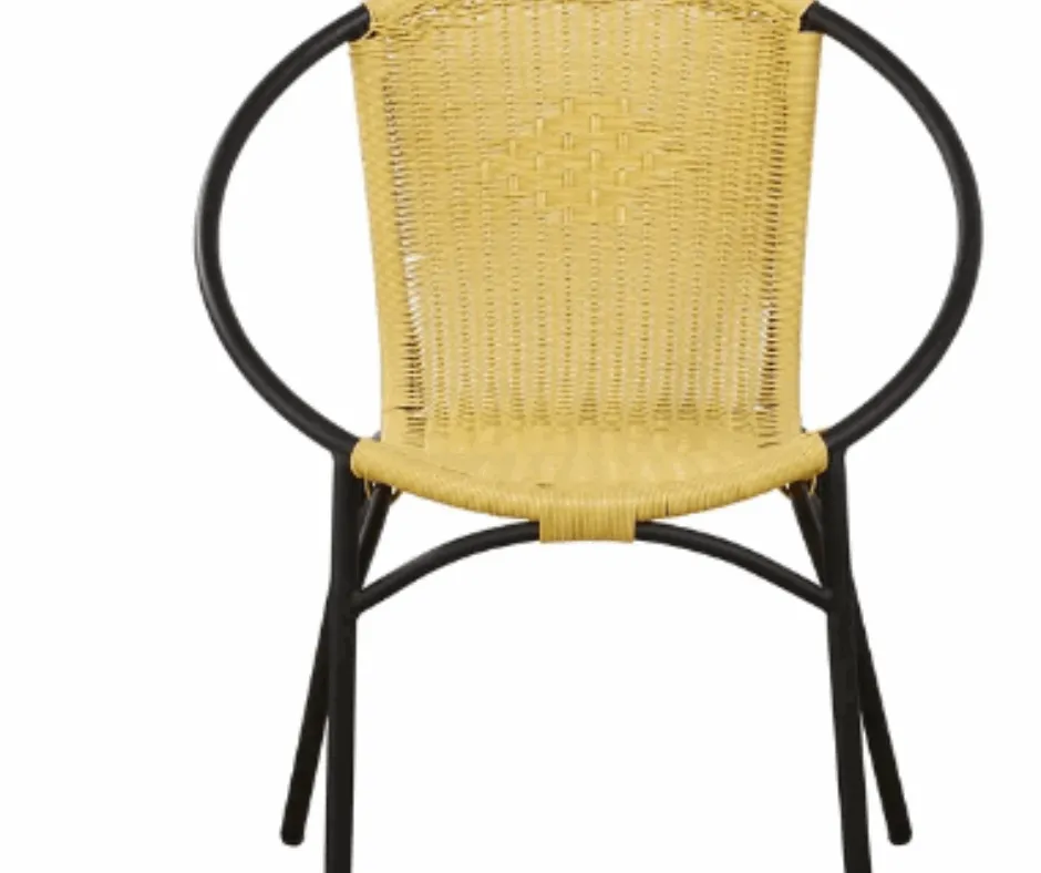 Parven All-Weather Outdoor Bistro Set with 2 Papasan Chairs & Table, Lemon & Black