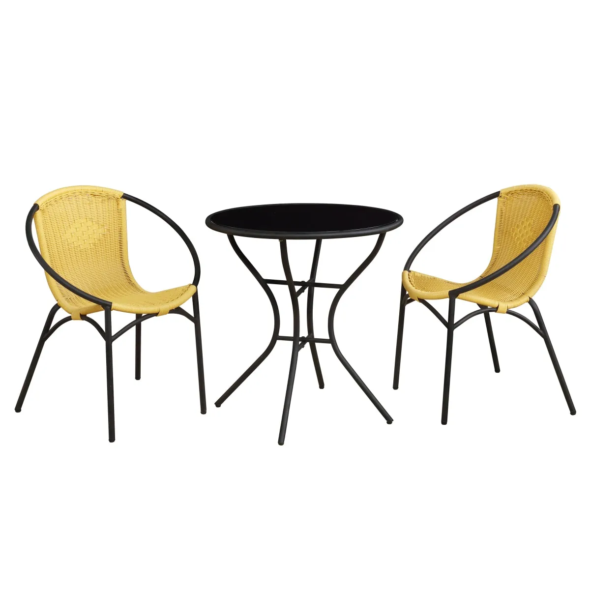 Parven All-Weather Outdoor Bistro Set with 2 Papasan Chairs & Table, Lemon & Black