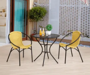 Parven All-Weather Outdoor Bistro Set with 2 Papasan Chairs & Table, Lemon & Black