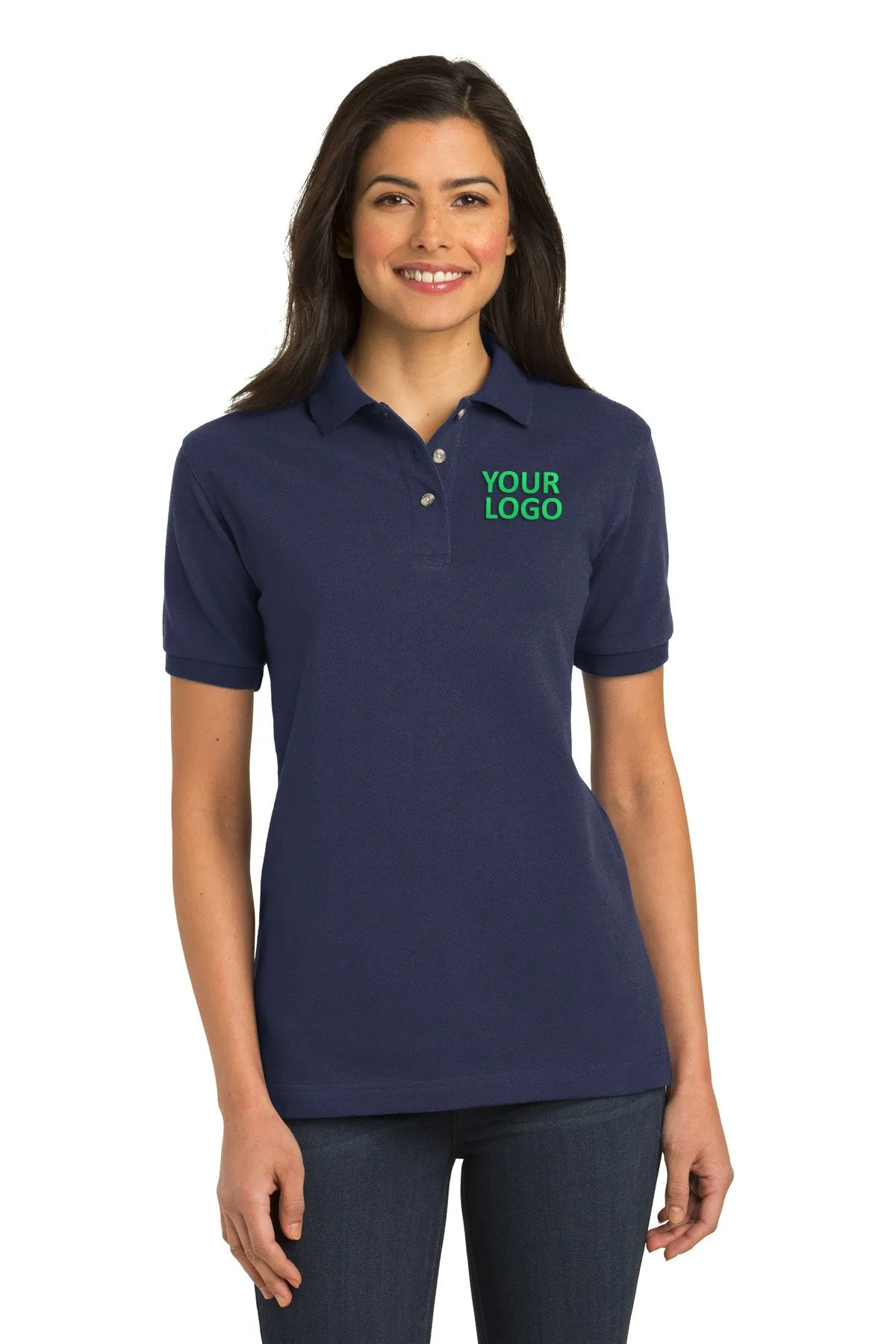 Port Authority Ladies Heavyweight Customized Cotton Pique Polos, Navy