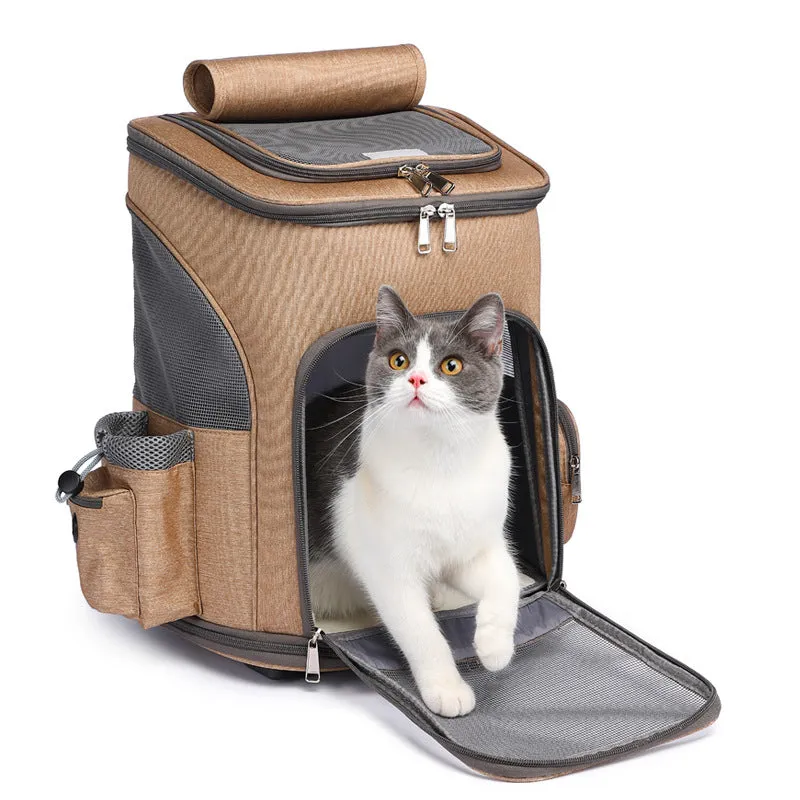 Portable Folding Trolley Pet Backpack for Traveling With Universal Wheel Trolley Pet Bag