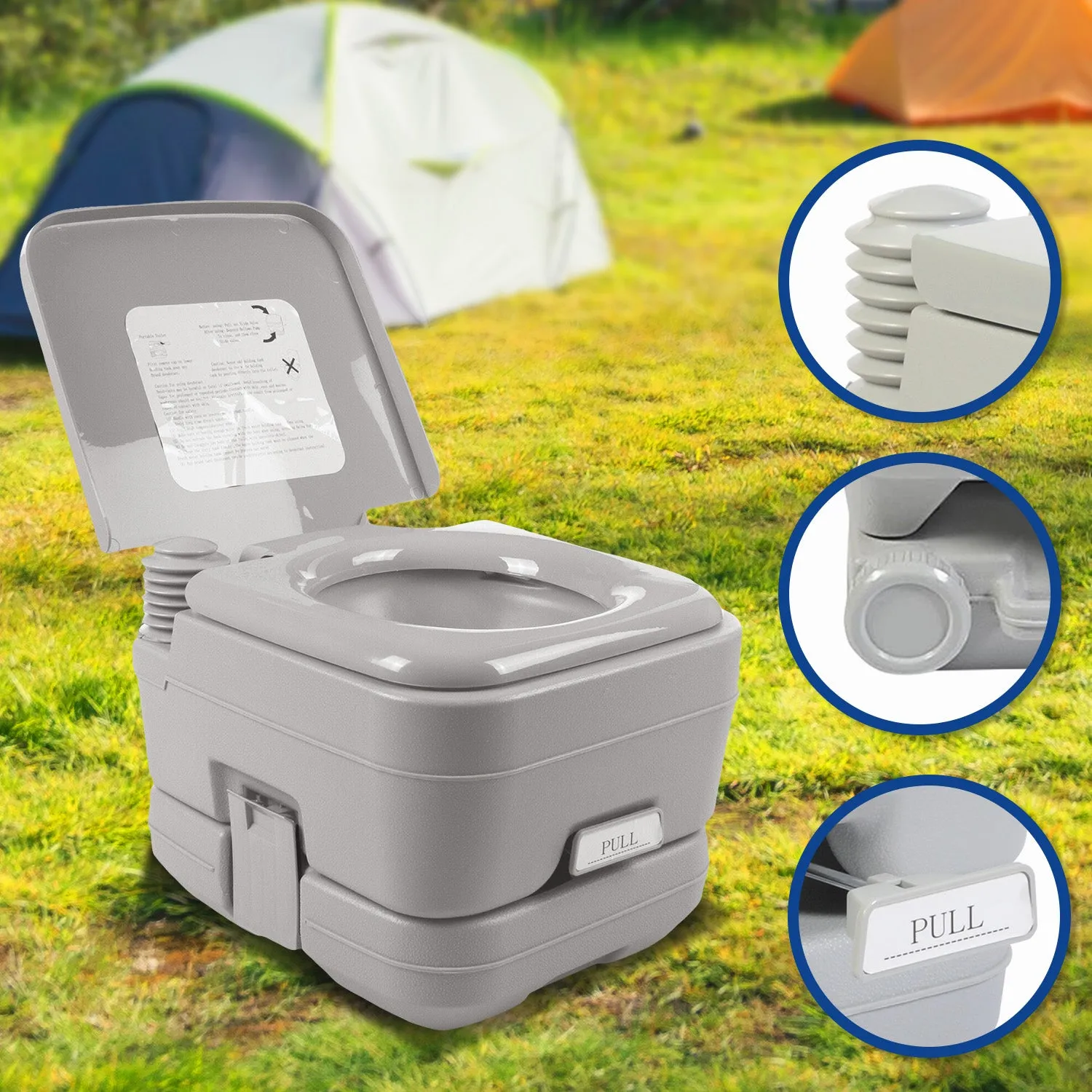 Press Flush 10L Camping Portable Toilet, Double-Sealed Drain