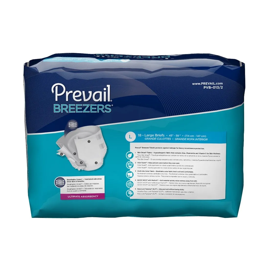 Prevail Breezers PVB-013/2 Incontinent Brief Pack of 18